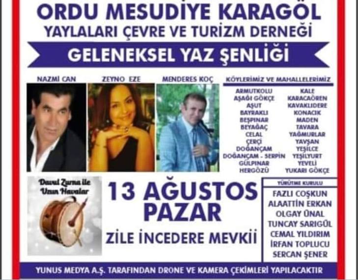 Ordu Mesudiye Karagöl Yaylaları Çevre ve Turizm Derneği Geleneksel YAZ Şenliği 13 Ağustos'da Sizleri Bekliyor