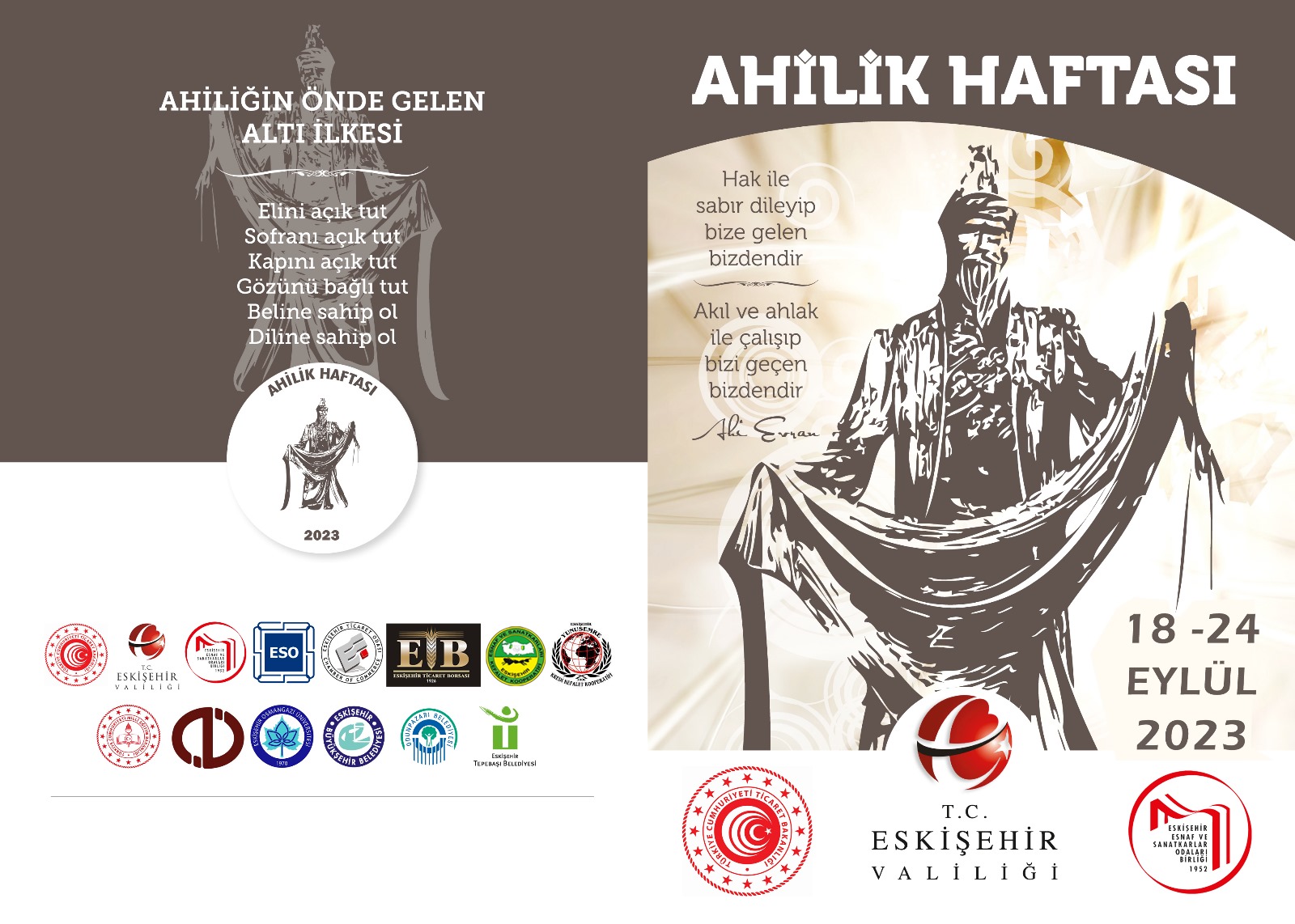 ESKİŞEHİR AHİLİK HAFTASI ETKİNLİKLERİ 18 / 24 EYLÜL'DE KAHRAMAN TÜRK KADINLARI GÖSTERİYLE BAŞLIYOR.