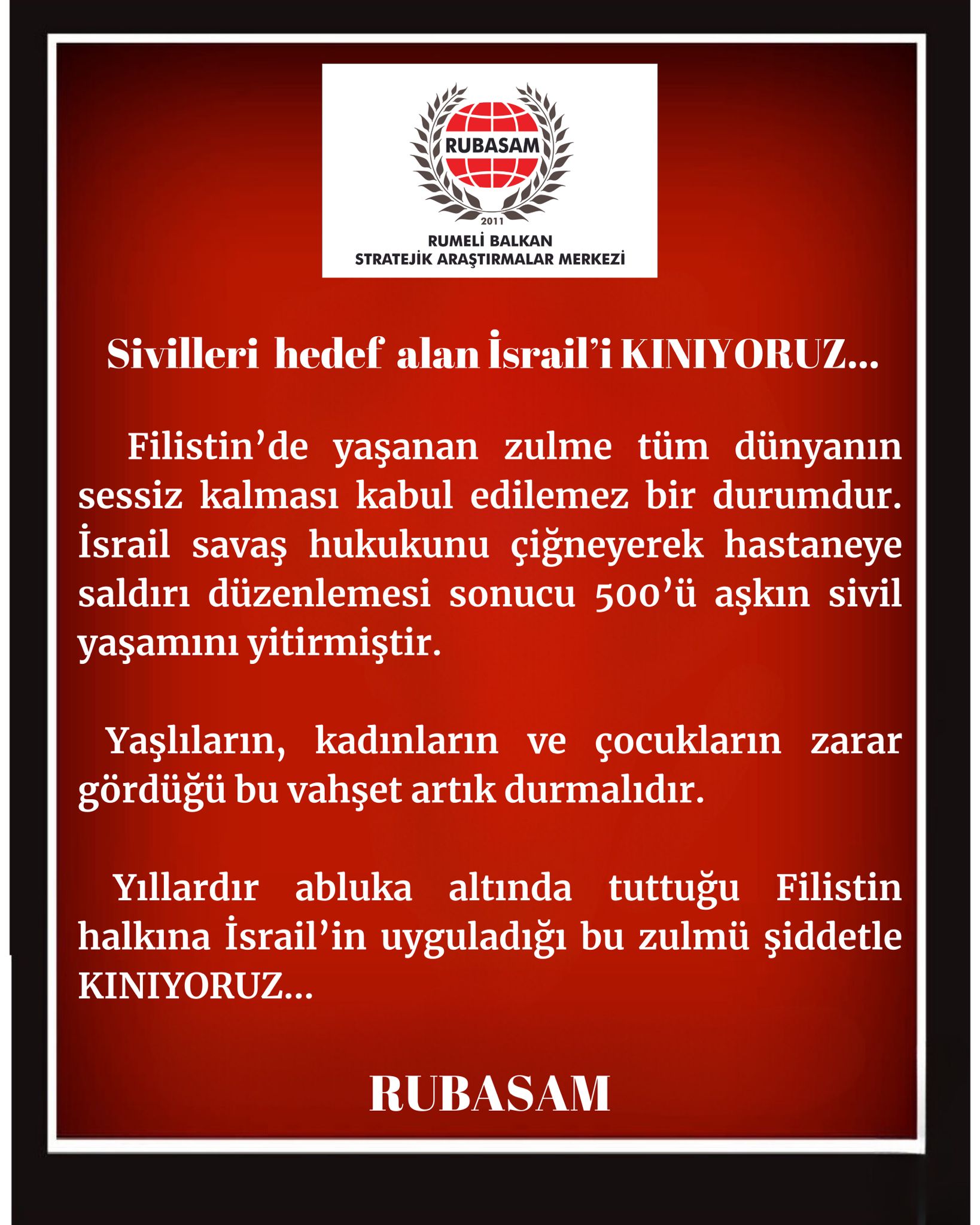 Rumeli Balkan stratejik araştırmalar merkezi FİLİSTİN deki zülme karşı basın açıklaması yaptı