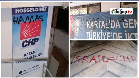 CHP İstanbul Kartal ilçe başkanlığına ‘Hamas’ yazılı saldırı yapıldı.