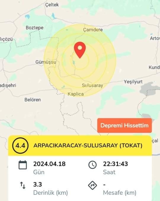 Tokat'ta bir deprem daha geldi.
