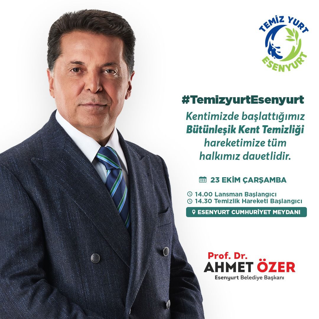 Esenyurt Belediye Başkanı Prof. Dr. Ahmet Özer Esenyurt’ta yepyeni bir sayfa açılıyor; hep birlikte temiz, sağlıklı ve yaşanabilir bir kent için kolları sıvıyoruz.