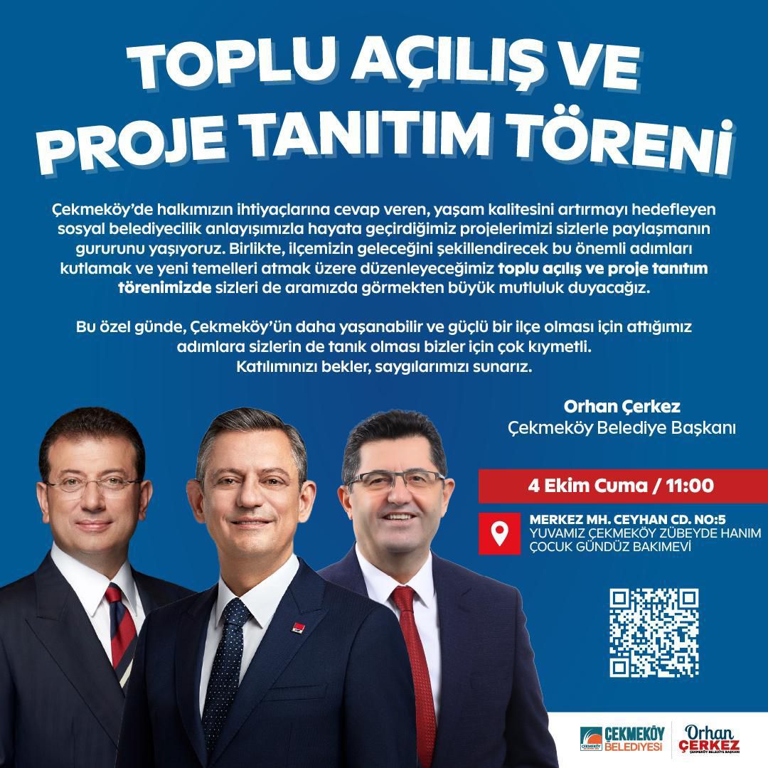 CHP GENEL BAŞKANI ÖZEL ÇEKMEKÖY BELEDİYESİ' VE İBB NİN TOPLU AÇILIŞ VE PROJE TANITIM TÖRENİNE KATILIYOR