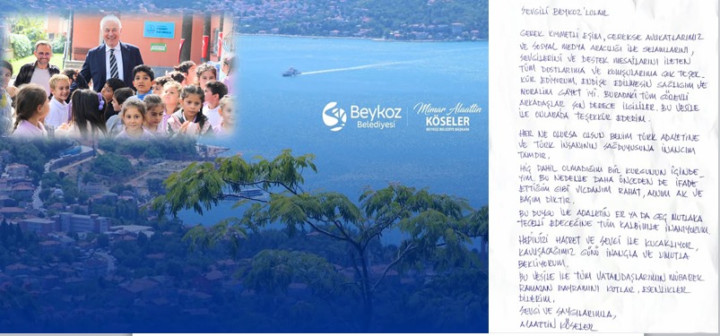 BEYKOZ BELEDİYE BAŞKANI MİMAR ALATTİN KÖSELERDEN SİLİVRİDEN BEYKOZ HALKINA BİR BAYRAM MESAJI GELDİ