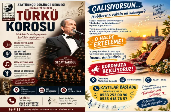 Atatürkçü Düşünce Derneği Ümraniye Şubesi’nden Müzikseverlere Çağrı: Türkü Korosu Kuruluyor!