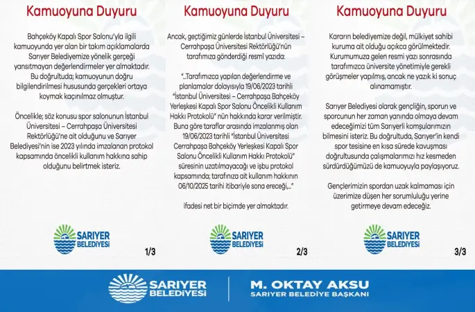 Bahçeköy Kapalı Spor Salonu’yla ilgili  KAMUOYUNA DUYURU