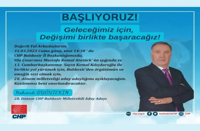 Balıkesir Oğuz Çepni Boyu Derneği Başkanı ve Çepni Dernekleri Federasyonu Başkan yardımcısı ve Bir çok STK da görev alan  HAKVERDİ BUĞUTEKİN Cumhuriyet Halk Partisi'nden aday adayı oldu. 
