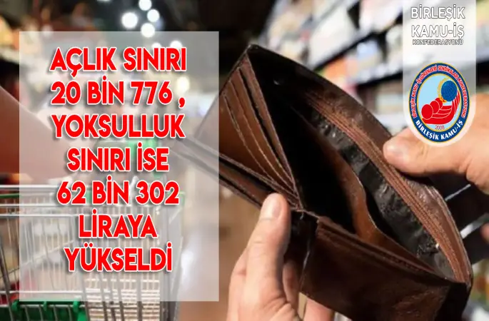Birleşik Kamu-İş Konfederasyonundan açıklama Açlık sınırı 20 bin 776, yoksulluk sınırı 62 bin 302 liraya yükseldi dedi.