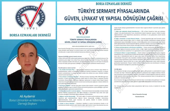 Borsa Uzmanları Derneği’nden Sermaye Piyasaları İçin Reform Çağrısı: "Güven, Liyakat ve Yapısal Dönüşüm"