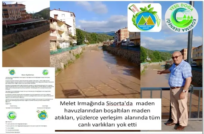 Çevre Derneklerinden Çağrı Melet Irmağında Sisorta'da  maden havuzlarından boşaltılan maden atıkları, yüzlerce yerleşim alanında tüm canlı varlıkları yok etti.