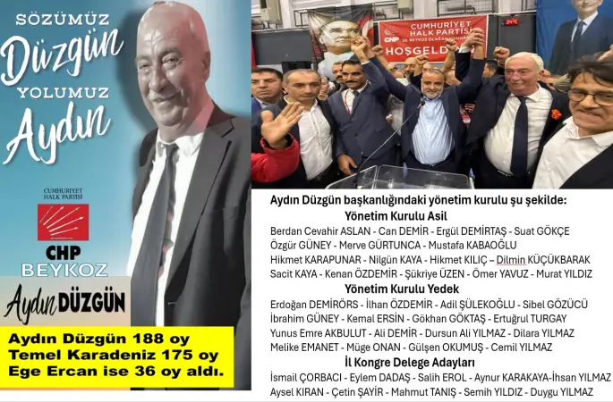 CHP Beykoz’da yeniden ilçe başkanı Aydın DÜZGÜN  oldu!