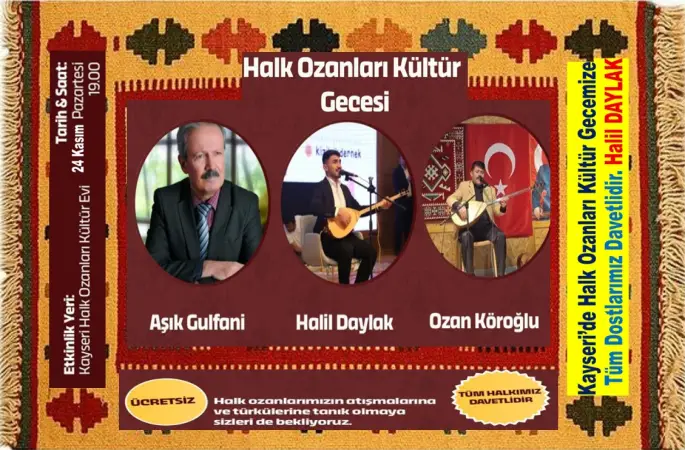 Halk Ozanları Kültür Gecesi 24 Kasım'da Kayseri’de Gerçekleşecek
