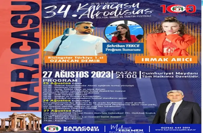 Karacasu Belediyesi 34. Karacasu Afrodisias Kültür Sanat ve Tanıtım Festival 25-26-27 Ağustos 2023 tarihlerinde gerçekleştirecek