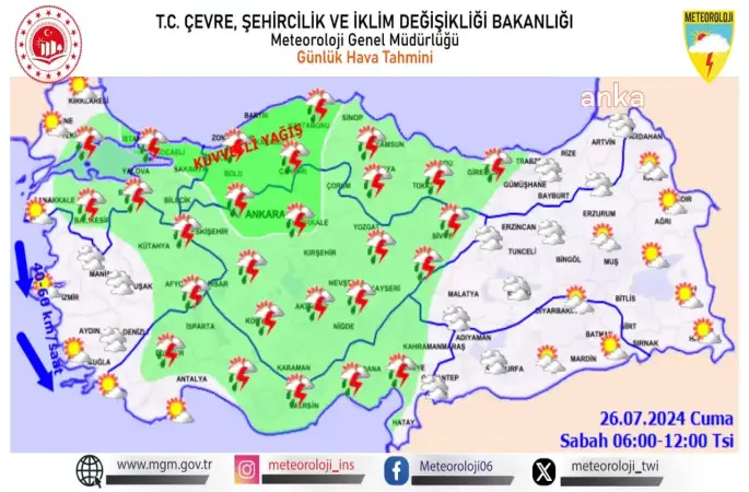 Meteoroloji Genel Müdürlüğü'nün Uyarısı 12 İl için Kuvvetli Yağış var