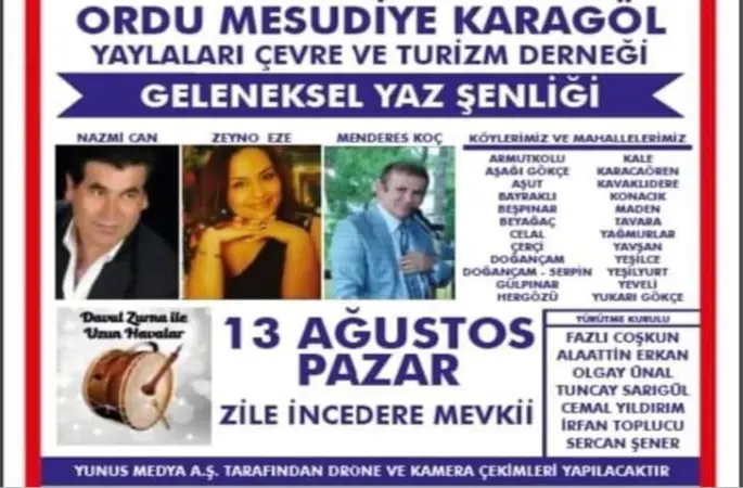 Ordu Mesudiye Karagöl Yaylaları Çevre ve Turizm Derneği  Geleneksel YAZ  Şenliği 13 Ağustos'da Sizleri Bekliyor